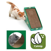 Наклонная когтеточка для кошек с кошачьей мятой и меховой мышкой Scratching Board (Карли-Фламинго)