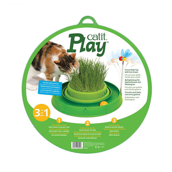 Игрушка для кота Catit 3in1 круглый лабиринт с шариком и травяной грядкой