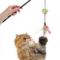 Игрушка дразнилка для кошек, удочка с мячом и перьями Ball & Feathers (Карли-Фламинго)