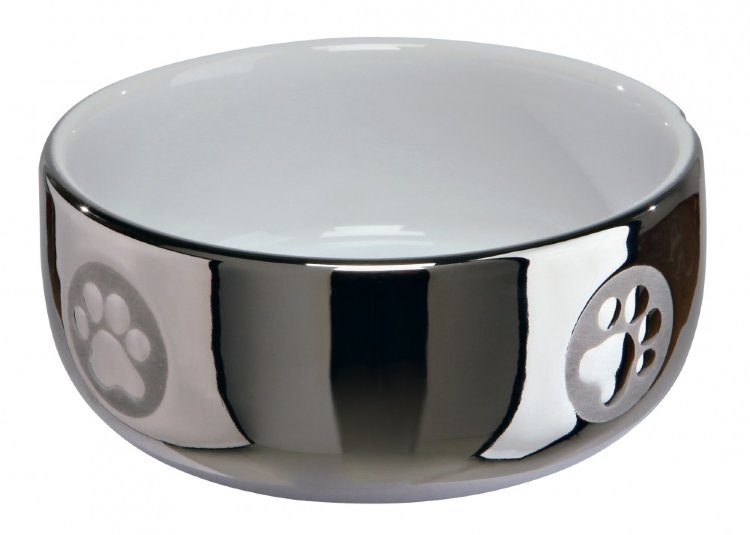 Миска керамическая для кота серебряно-белая 0,3 л 11 см