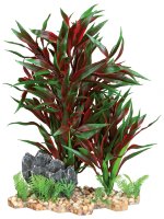 Декорация для аквариума растение пластиковое на каменной подложке, 28 см красное