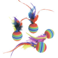 Яркая игрушка для кошек, мяч с перьями Rainbow Balls (Карли-Фламинго)