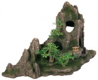 Аквариумная декорация Скала с пещерой и растениями