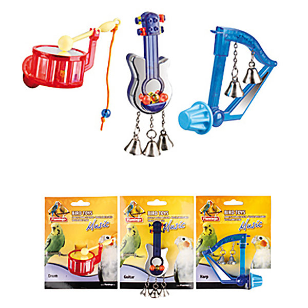 Игрушка для птиц, музыкальный инструмент с колокольчиками Bird Toy Music, 8 см (Карли-Фламинго)