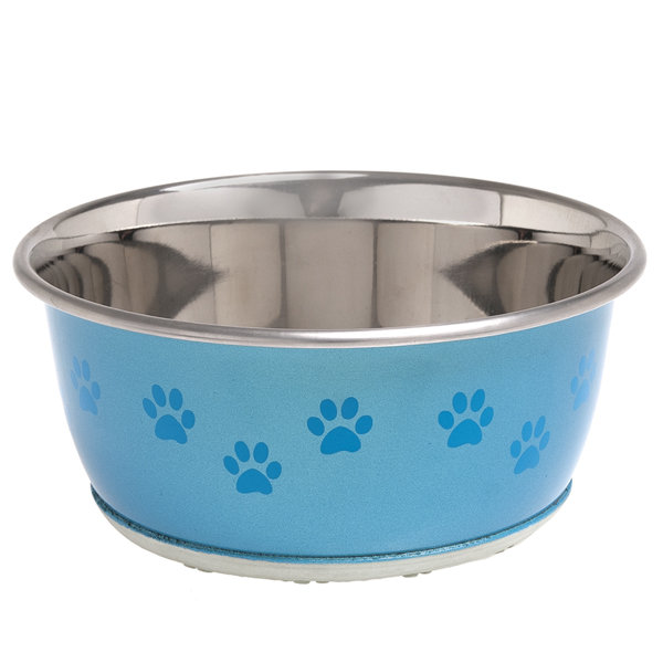Миска для собак и кошек с рисунком лапы, прорезиненное дно Bowl Selecta + Paw (Карли-Фламинго)