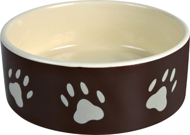 Миска для собак керамическая с лапками коричневая