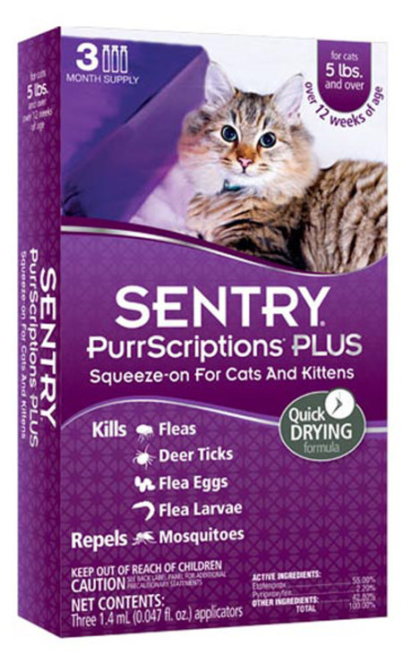PurrScriptions - капли от блох и клещей для кошек от 2,2 кг, 1,4 мл (Сентри)