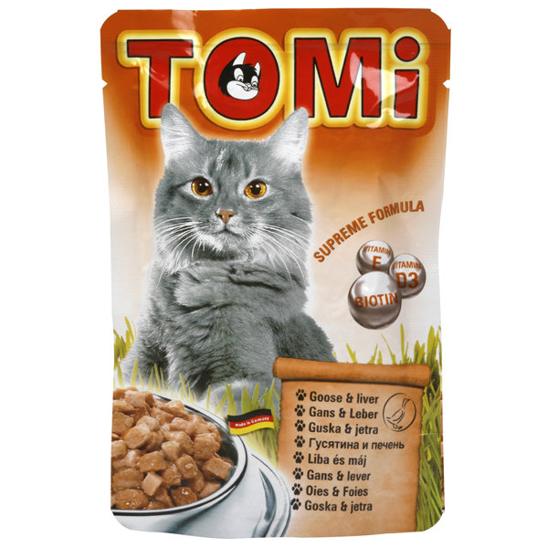 Консервы для кошек Гусь Печень (goose liver), влажный корм, пауч, 0.1 кг (Томи)