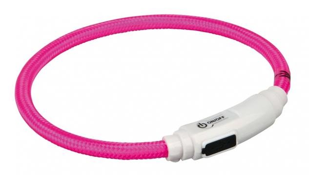 Ошейник светящийся с USB для котов розовый, 35 cм 7 мм