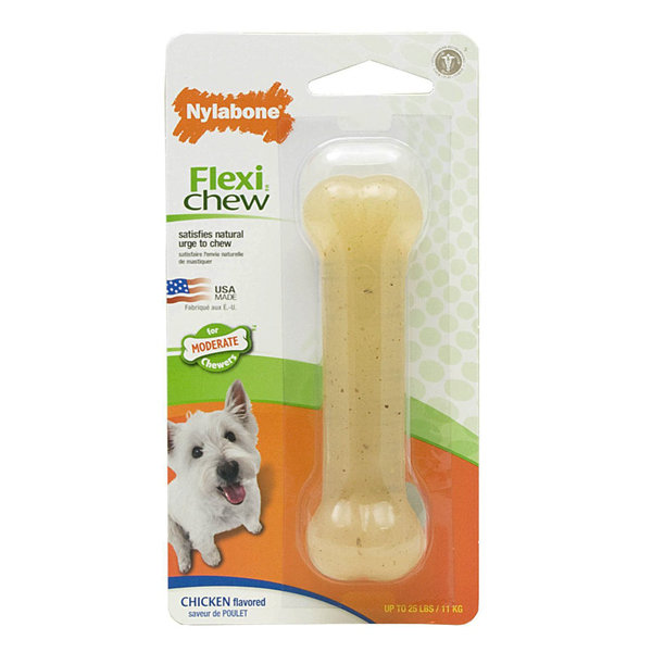 Жевательная игрушка кость для собак до 11 кг с умеренным стилем грызения, вкус курицы Flexi Chew Regular (Нилабон)