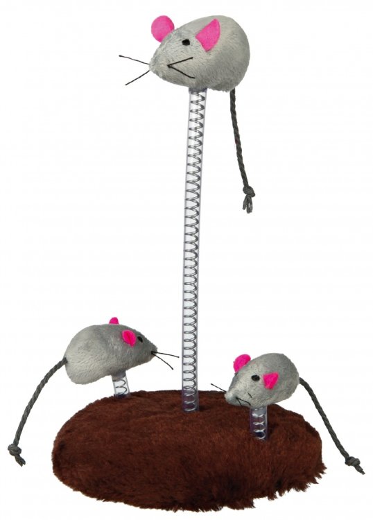 Игрушка для кошек Мышиная семейка на пружине, 30 см