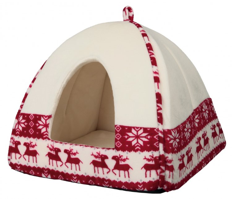 Рождественский домик-юрта для кошек и собак Santa Xmas красный/кремовый (Трикси)