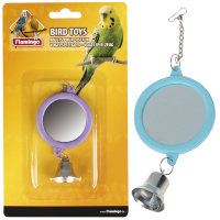 Игрушка для попугаев круглое зеркало с колокольчиком Mirror Round + Bell, 6 см (Карли-Фламинго)