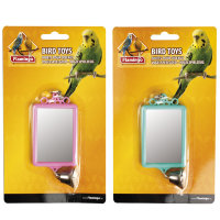Игрушка для попугаев квадратное зеркало с колокольчиком Mirror Straight + Bell, 6 x 8 см (Карли-Фламинго)