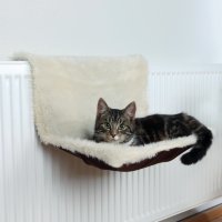 Лежак на батарею для кошки длинный меховой, коричнево-бежевый