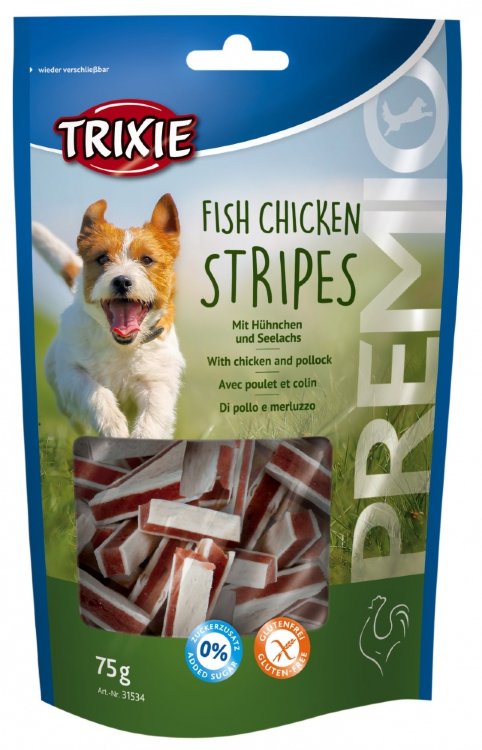 Лакомство для собак PREMIO Chicken and Pollock Stripes палочки курица/лосось 75 г